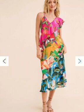 FARM Rio Pink Tropical Floral Asymmetrical Dress